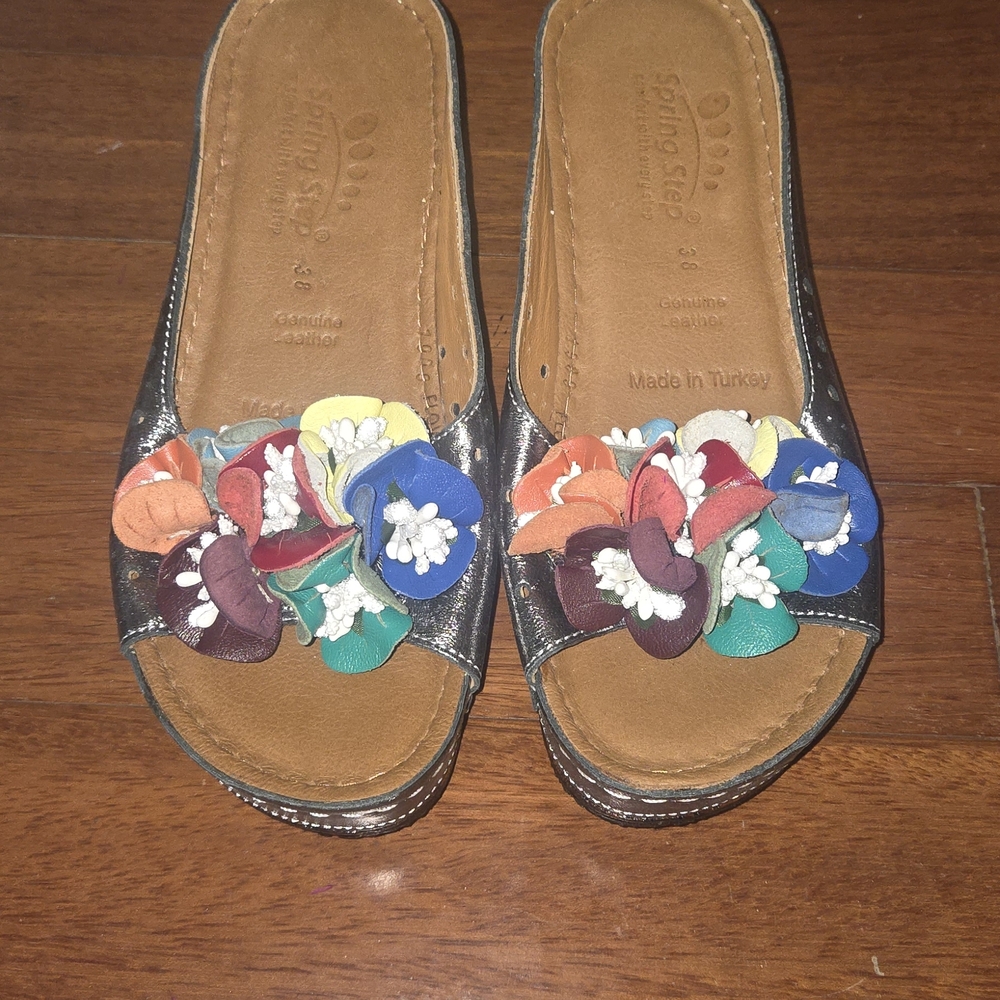 Spring Step Multicolor Floral Slide Sandals